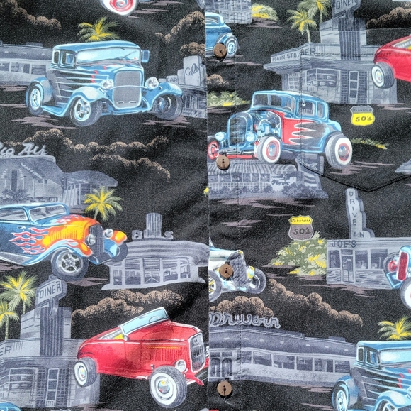 2XL Vintage High Seas Trading Co. Hot Rods Cars Button Down Shirt Mens - Picture 5 of 7